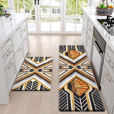 #ad Farmhouse Kitchen Rugs Set of 2 Anti Fatigue Cushioned Wooden Vintage Kitchen... $40.28