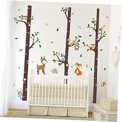 #ad Large Birch Tree and Forest Animal Wall Decals Owl Squirrel Deer Wall $45.45
