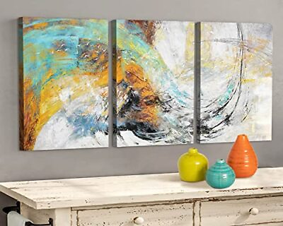 #ad #ad Canvas Wall Art for Bedroom Wall Decor Abstract Teal Yellow Picture Colorful ... $42.81