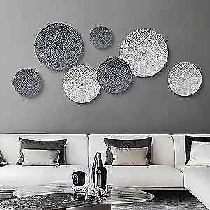 #ad Silver and Grey Wall Decor for Living Room 7PCS Metal Silver and Dark Grey $85.88