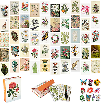 #ad Vintage Decor Wall Collage Kit Botanical Wall Collage Cards Vintage Wall Decor $14.92