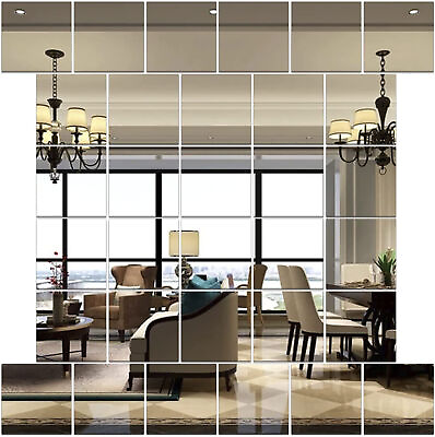 #ad 32Pcs Adhesive Flexible Mirror Plastic Sheet Acrylic Tiles for Wall Decor 6 x 6quot; $10.49