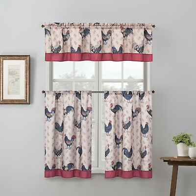 #ad EHP 3 Piece Printed Kitchen Curtain Set 1 Valance amp; 2 Tiers $16.99