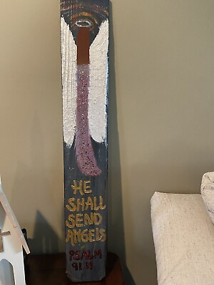 #ad Rustic angel on wood spiritual art painting reclaimed Wood With Bible Verse $45.00