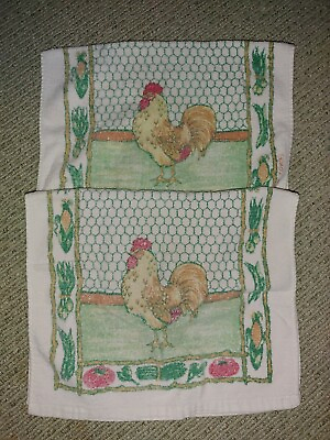 #ad Vintage Rooster Farm Chicken Terry Cloth Matching Kitchen Towel Pair 22quot; x 14quot; $24.99