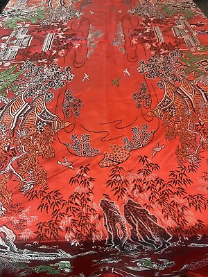 #ad Gorgeous Vintage Chinoiserie Silk Satin Wall Hanging Tablecloth 50”x90” $45.00