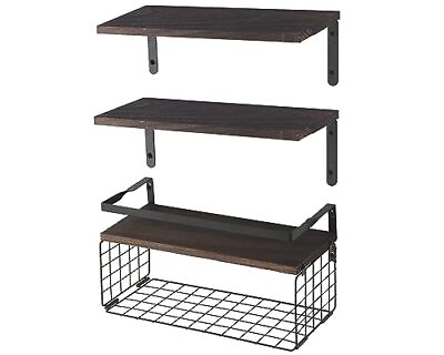 #ad Floating Shelves Rustic Wood Wall Shelf Bathroom Shelves Over Toilet with W... $24.04