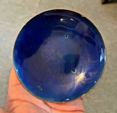 #ad Vintage Blue Enamel and Silver 4quot; Bowl Mid Century Modern #2 $24.99