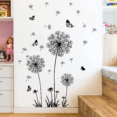 #ad Dandelion Wall Decals Flower Stickers Murals Black Butterflies Wall Decor for... $20.61