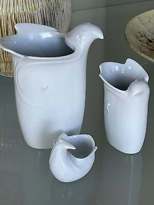 #ad Set of 3 Dansk Porcelain White Dove Vases MCM Modern Vase by Gunnar Cyren $55.00