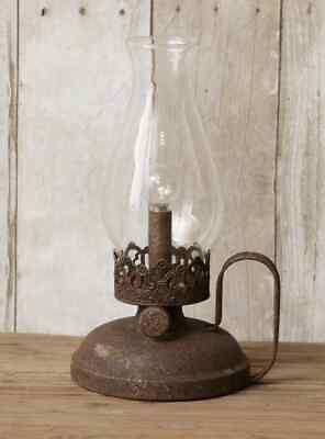 #ad NEW Primitive LED LANTERN Oil Lamp Style Rustic Metal Glass 9.5quot;Tx5quot; TIMER LED $36.40