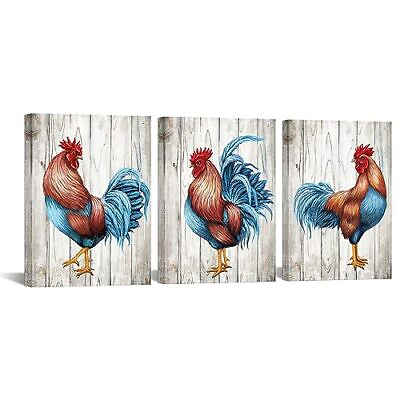 #ad Rooster Kitchen Decor Chicken Decor Pictures Framed Canvas Wall Art Farm Gray $63.23