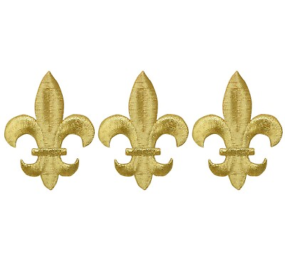 #ad Medium Fleur De Lis Applique Patch Metallic Gold Cross 1.75quot; 3 Pack Iron on $4.75