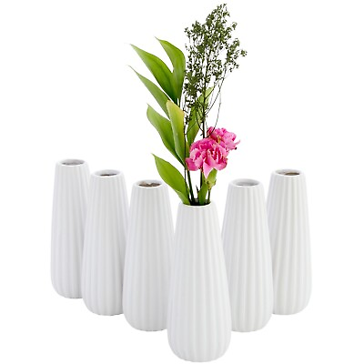 #ad Set of 6 White Ceramic Bud Vases for Flowers Centerpieces Home Decor 1 x 6 In $28.89
