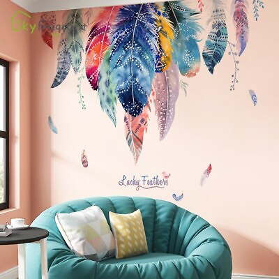 #ad #ad Dreamlike Feather Wall Decor Creative Stickers Bedroom Living Room Decoration $15.99