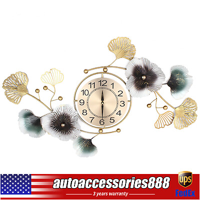 #ad NEW 90*45cm Large Wall Clock Ginkgo Leaf Metal Wall Watch Living Room Home Decor $60.00