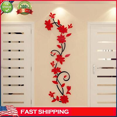#ad 3D Rose Flower Rattan Wall Stickers Removable Decal for Girls Bedroom Red $7.02
