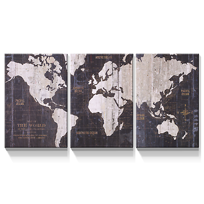 #ad World Map Vintage Background 3 Piece Canvas Wall Art Picture Poster Home Decor $29.99