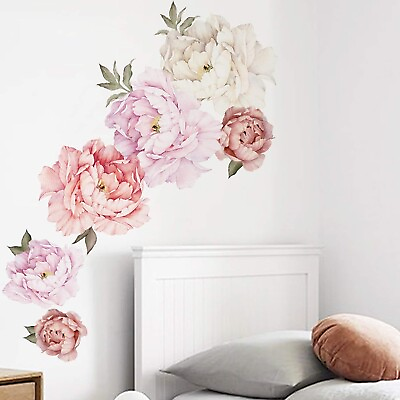 #ad Watercolor Peony Flowers Wall Decals Floral Wall Stickers for Living Room Delica $14.97