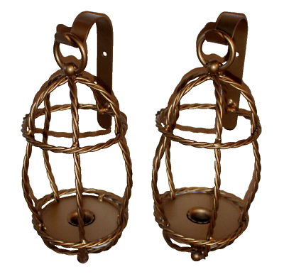 #ad 2 metal candle wall sconces gold tone with twisted metal cages wall mount set $16.97
