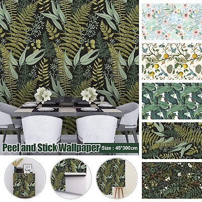 #ad 45cm x 3m Floral Wallpaper Green Leaf Wallpaper Self Adhesive Removable Stickers $97.99