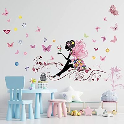 #ad #ad Butterfly Girl Wall Decal Flower Fairy Wall Sticker Butterfly Fairy Wall Decal $24.28