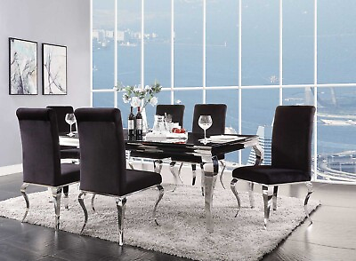 #ad Art Deco 7 piece Dining Set Black Glass Top amp; Chrome Legs Table Chairs Set CB6 $2522.71
