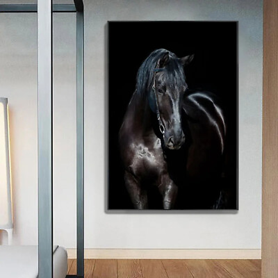 #ad #ad Animals Black Horse Painting Print Wall Art Decor Canvas Poster $18.04
