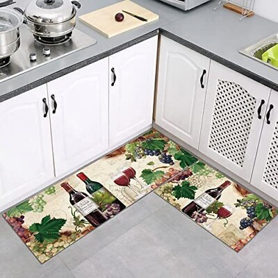 #ad Kitchen Mat Set of 2 Grapes Wine Rugs Thick Cushioned Anti Fatigue Floor New $34.31