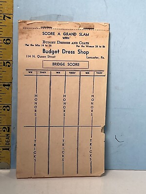 #ad Vintage Budget Dress Shop Bridge Score tablet with instructions. $9.99