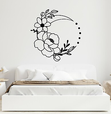 #ad Flowers Moon Large Wall Decal Abstract Vinyl Décor Leaves Sticker Floral Gold $43.99