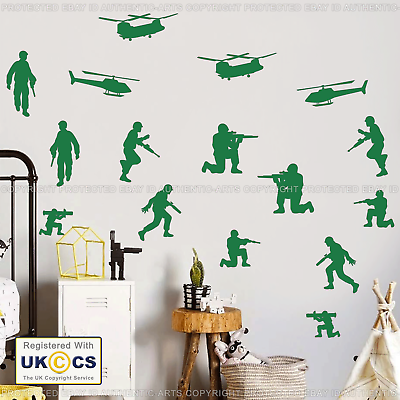 #ad Army Wall Stickers Bedroom Art Green Toy Soldiers Children#x27;s Vinyl Art Removable GBP 6.99