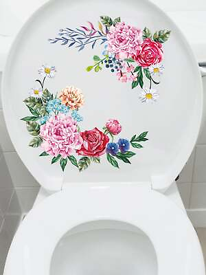 #ad Pink Floral Toilet Bathroom Decal Creative Decor Wall Art Adhesive Wall Decals $5.33