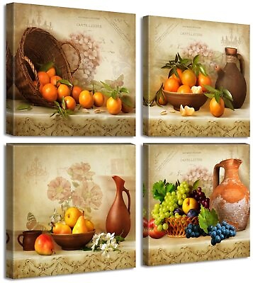 #ad Kitchen Wall Decor Canvas Art for Dining Room Vintage Theme Fruit Pictures Fa... $44.37