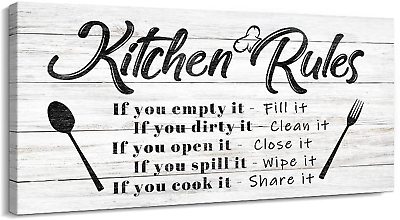 #ad Kitchen Rules Wall Decor Funny Inspirational Quote Canvas Print Art Modern Rusti $41.18