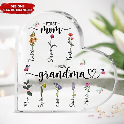 #ad #ad First Mom Now Grandma Birth Month Flower Personalized Heart Keepsake $45.95