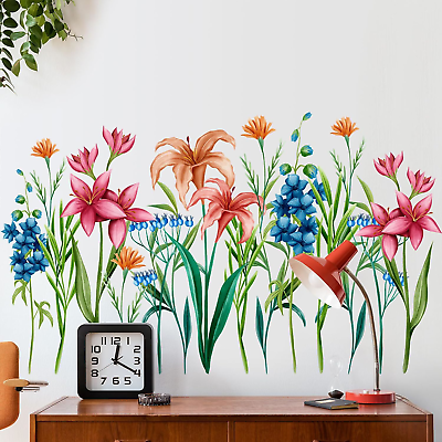 #ad Amaonm 2pcs of 12x36inch Removable Colorful Flowers Vines Wall Decals Peel and S $15.30