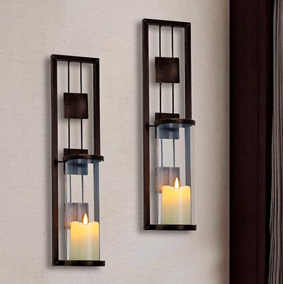#ad Wall Sconce Candle Holder Brown Metal Wall Decorations Living Room Hallway 2 Pk $28.99