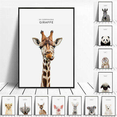 #ad Woodland Animal Art Painting Canvas Poster Wall Giraffe Kids Room Home Decor $6.59