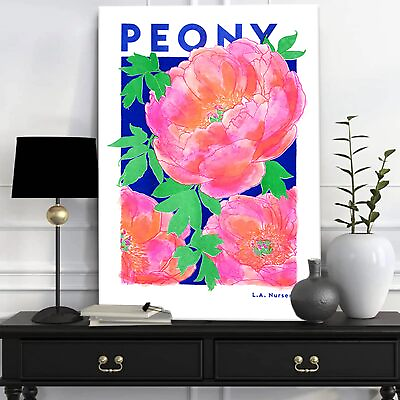 #ad Framed Pink Flower Canvas Wall Art Vintage Peony Print Flower Poster Floral p... $28.27