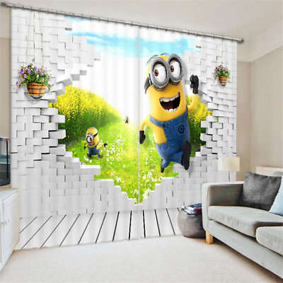 #ad Minions From Wall 3D Blockout Photo Curtain Print Curtains Fabric Kids Windows AU $327.00