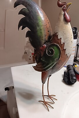#ad A Metal Rooster..Handwelded..Vivid Color For Kichen Decor Or Lawn..... $41.95