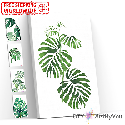 #ad Paint By Numbers Kit DIY Oil Painting Framed Canvas Art Leaf Green Plant Nature AU $47.39