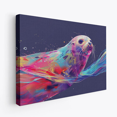 #ad Seal Minimalist Colorful Animal Art Design 4 Horizontal Canvas Wall Art Print $149.99