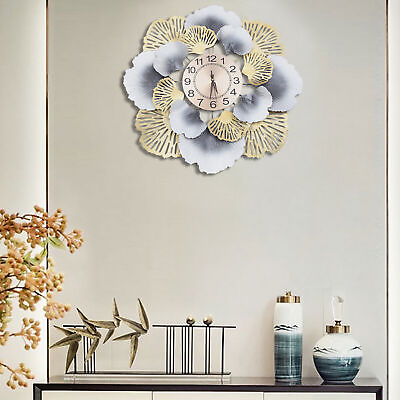 #ad Modern Ginkgo Leaf Wall Clock Metal Large Wall Watch Living Room Home Decor $25.65