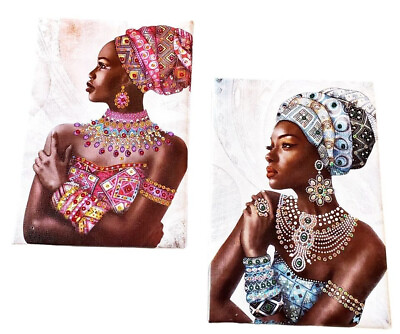 #ad African Nubian Queens Canvas Picture Frames Wall Art Decor Lot of 2 $12.77