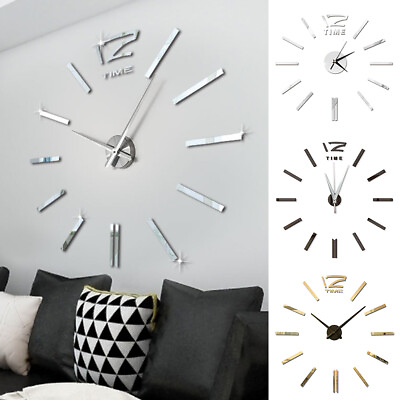 #ad #ad 3D Large Wall Clock Modern DIY Sticker Mirror Art Design Home Room Decor $9.73