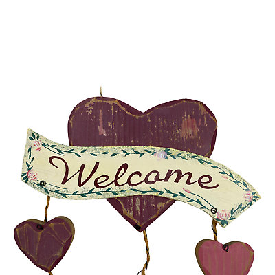 #ad Plaque Rustic Shabby Chic Country Welcome Sign With Hearts Wall Or Door Decor $19.97