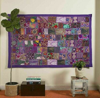 #ad Indian 60*40 inch Cotton Purple Patchwork Vintage Boho Home decor Wall Hanging $38.53