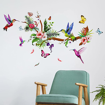 Hummingbirds Wall Decals Peel Stick Vinyl Wall Stickers Butterfly Flow Colorful $10.99